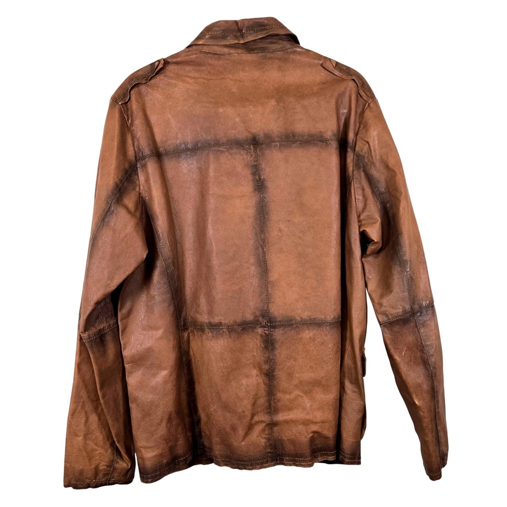 Missani Le Collezioni Mens Brown Distressed Leather Button Front Jacket Size M - Picture 2 of 9